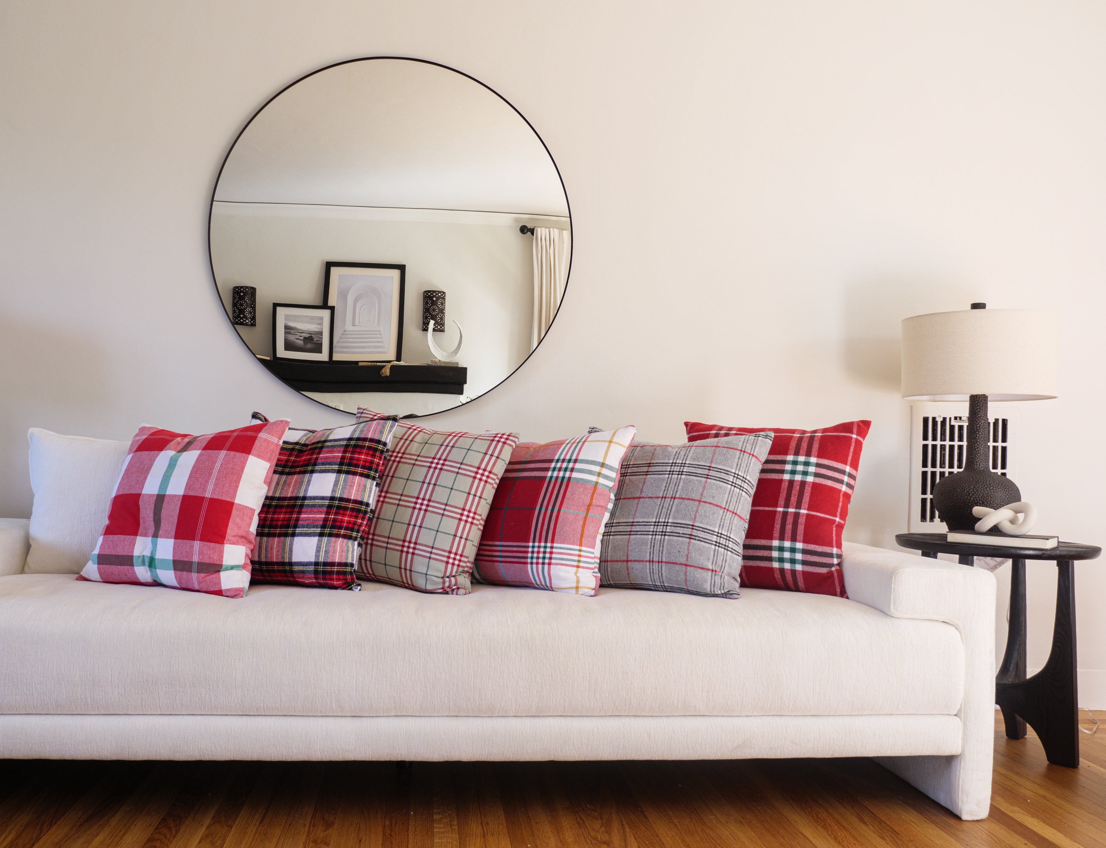 Feather Filled Holiday Plaid Throw Pillow
