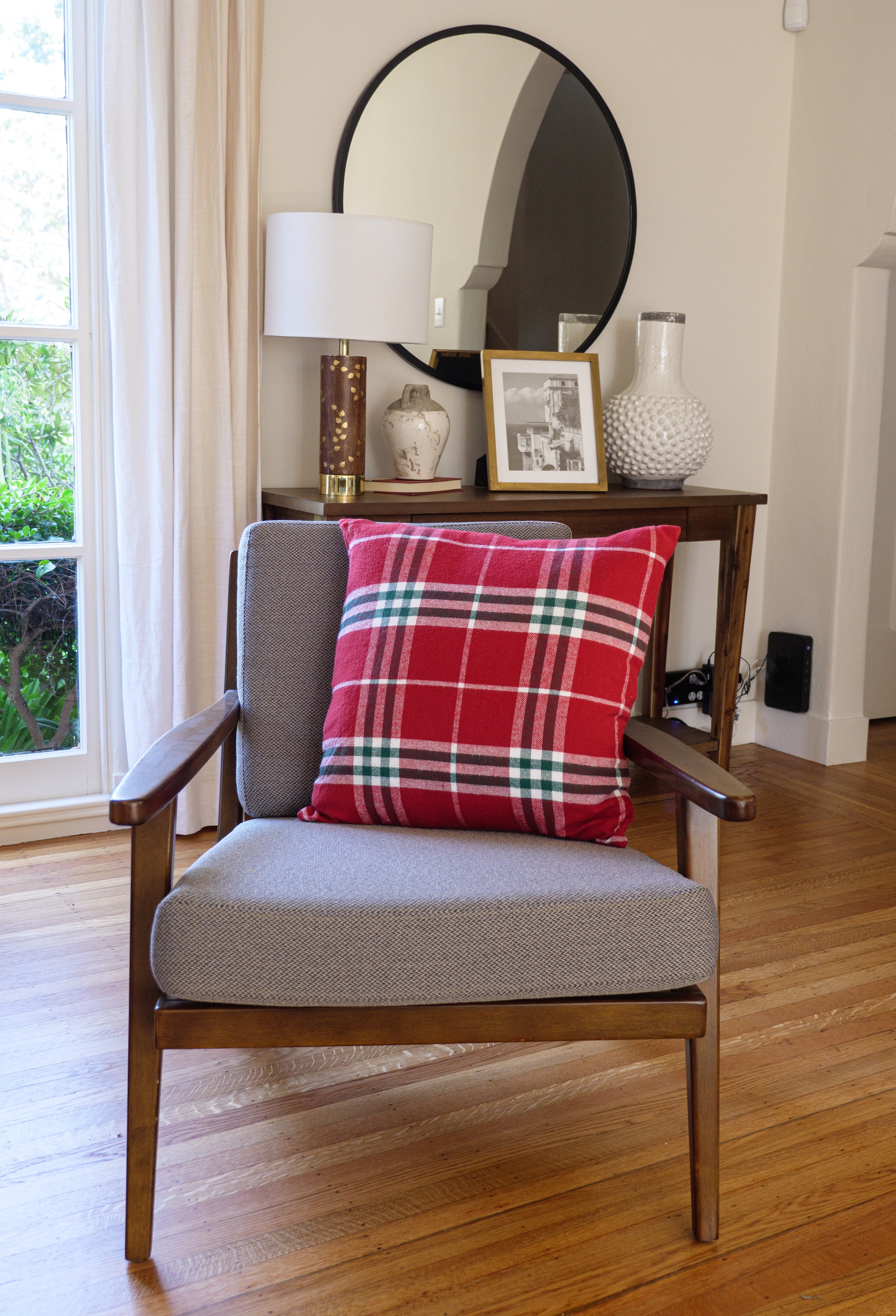 Feather Filled Holiday Plaid Throw Pillow