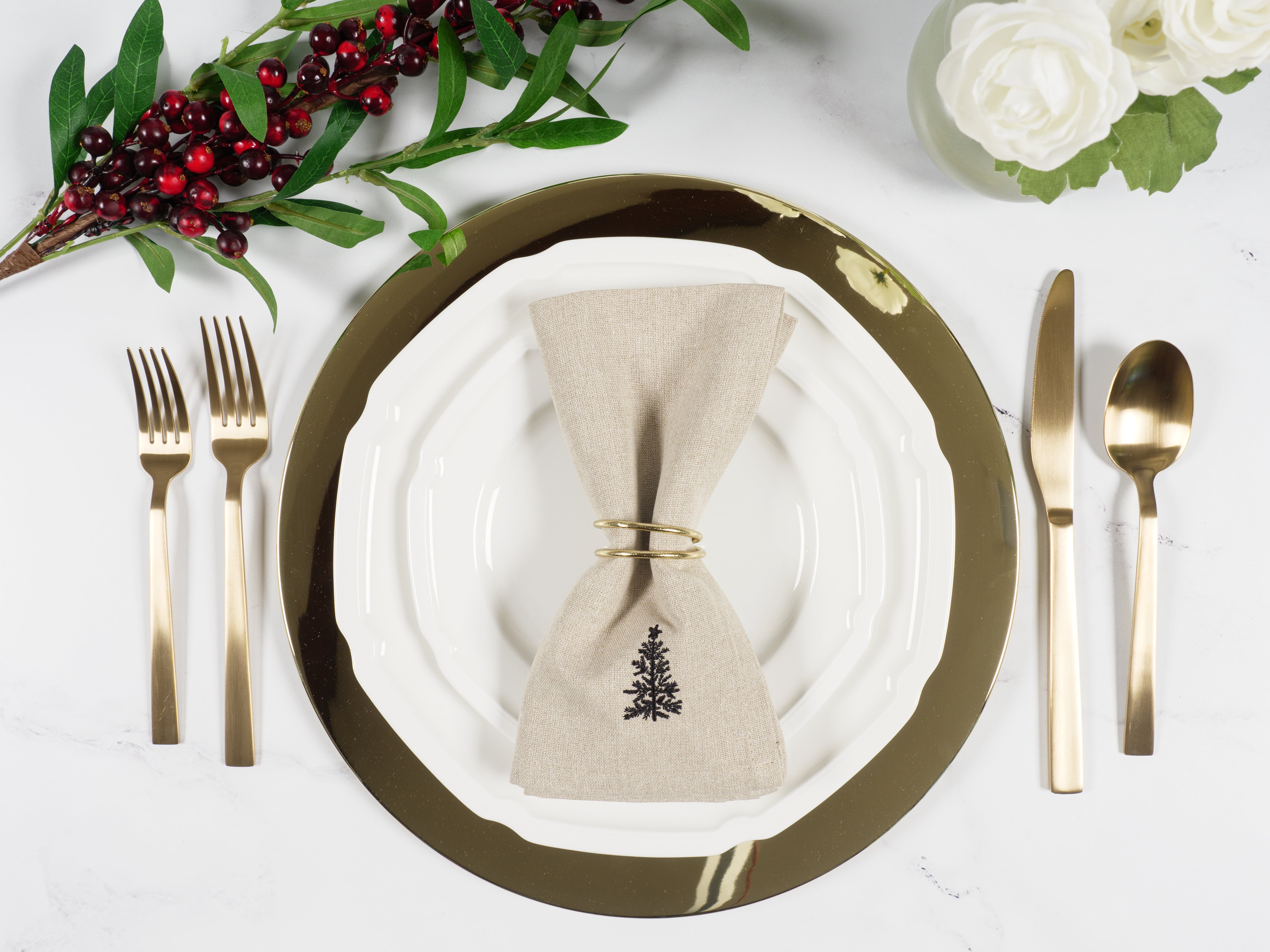 KAF Home Natural Embroidered Holiday Napkin