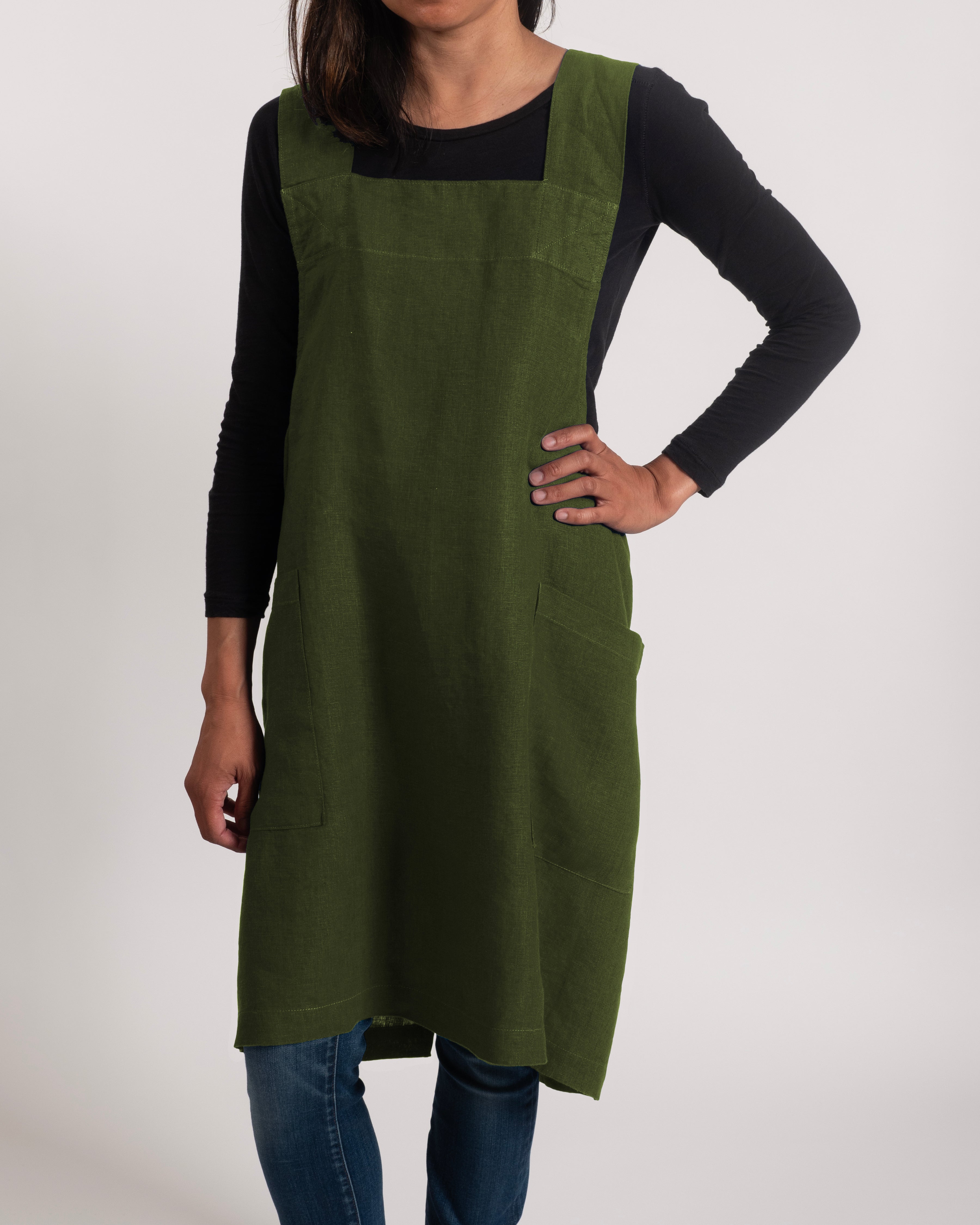 KAF Home Firenze 100% Stone Washed Linen Cross Back Smock Apron