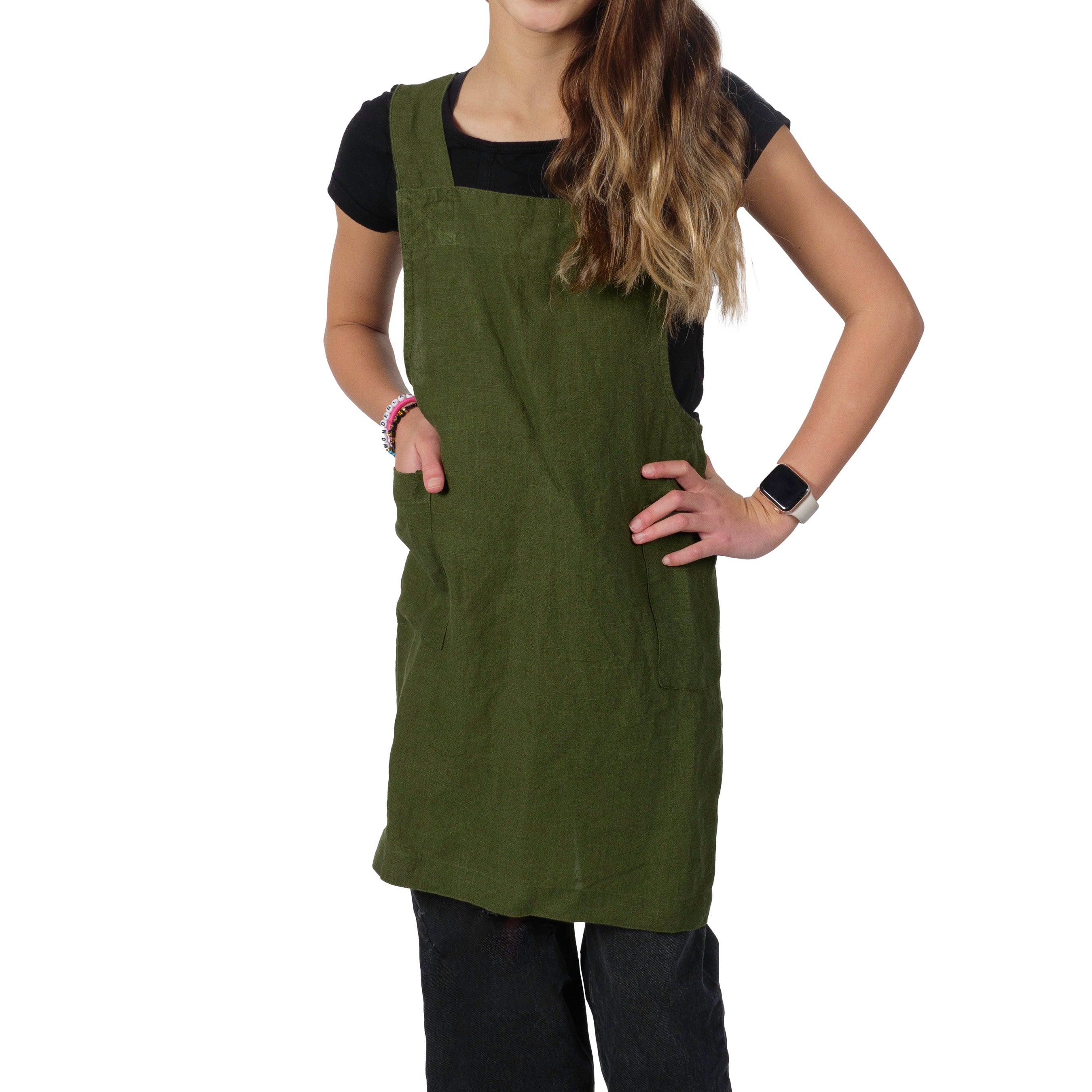 KAF Home Firenze Kids 100% Stonewashed Linen Smock Apron