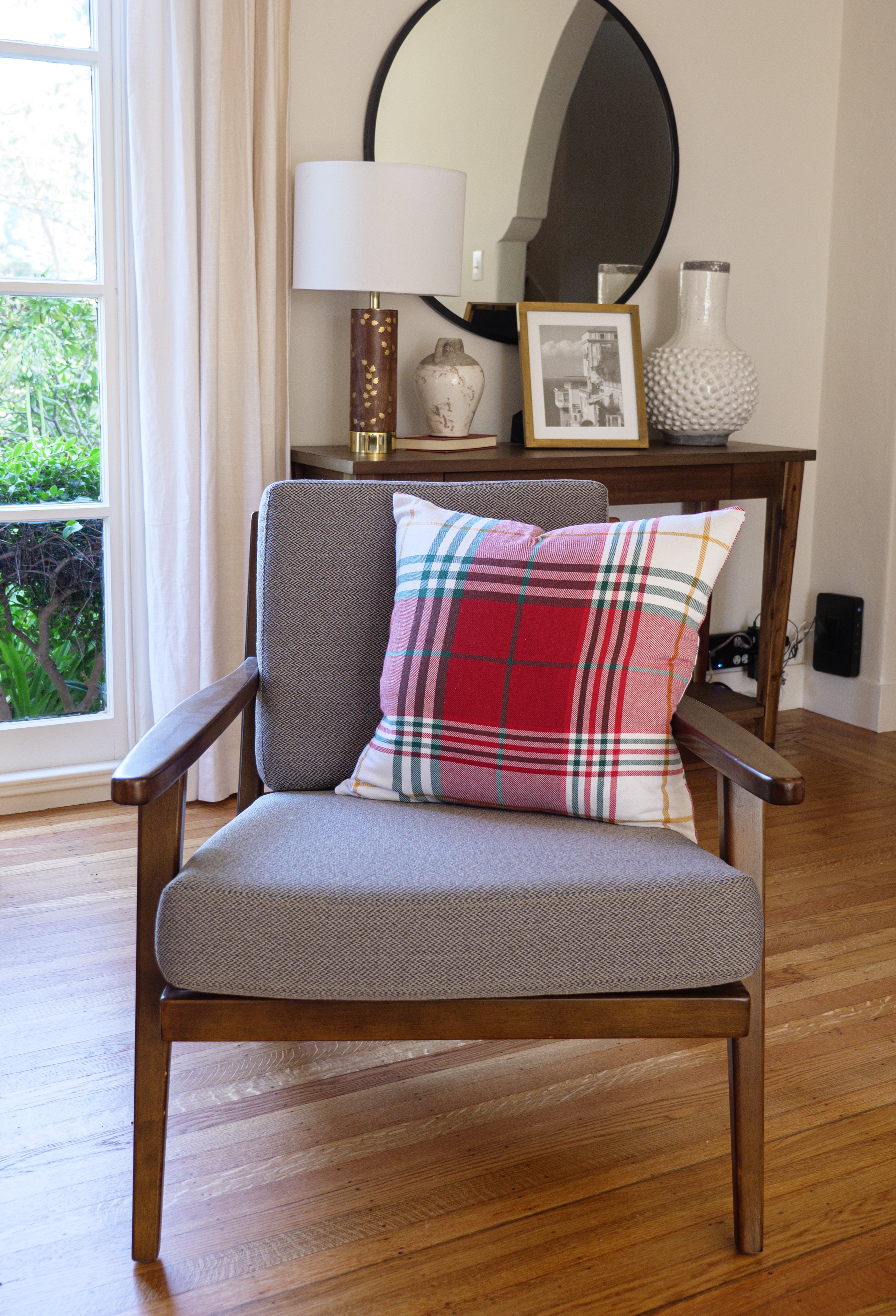 Feather Filled Holiday Plaid Throw Pillow