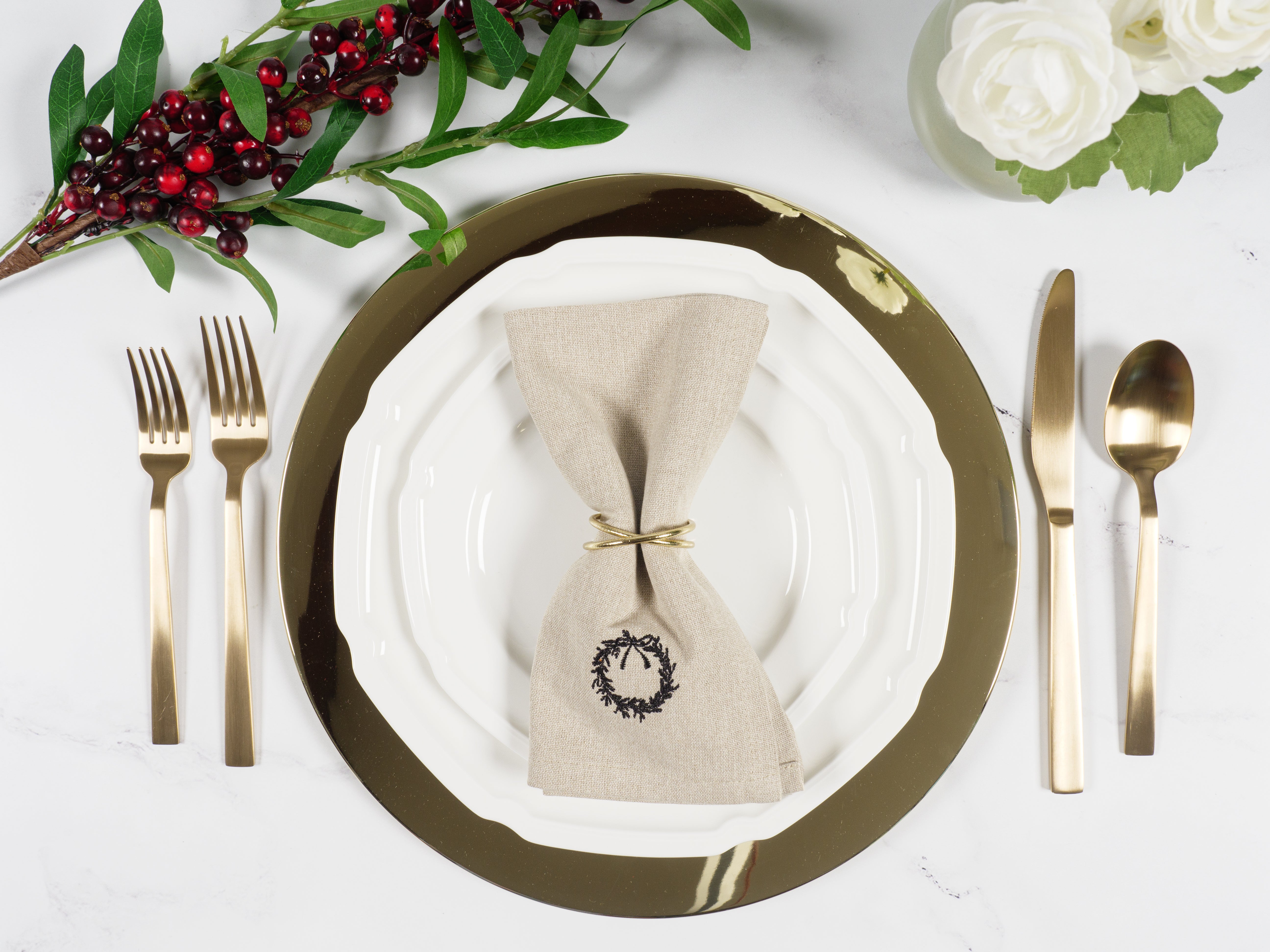 KAF Home Natural Embroidered Holiday Napkin