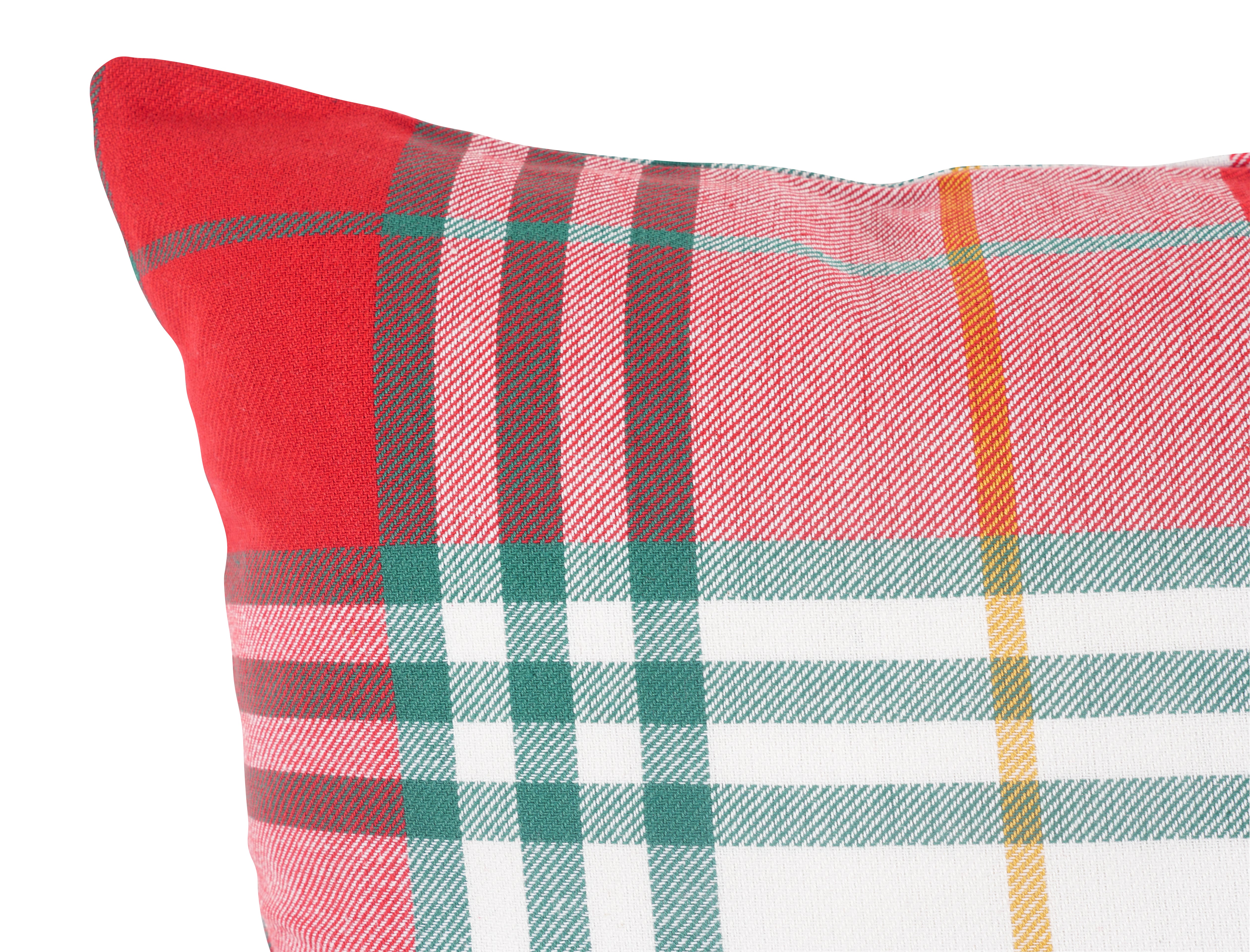 Feather Filled Holiday Plaid Throw Pillow