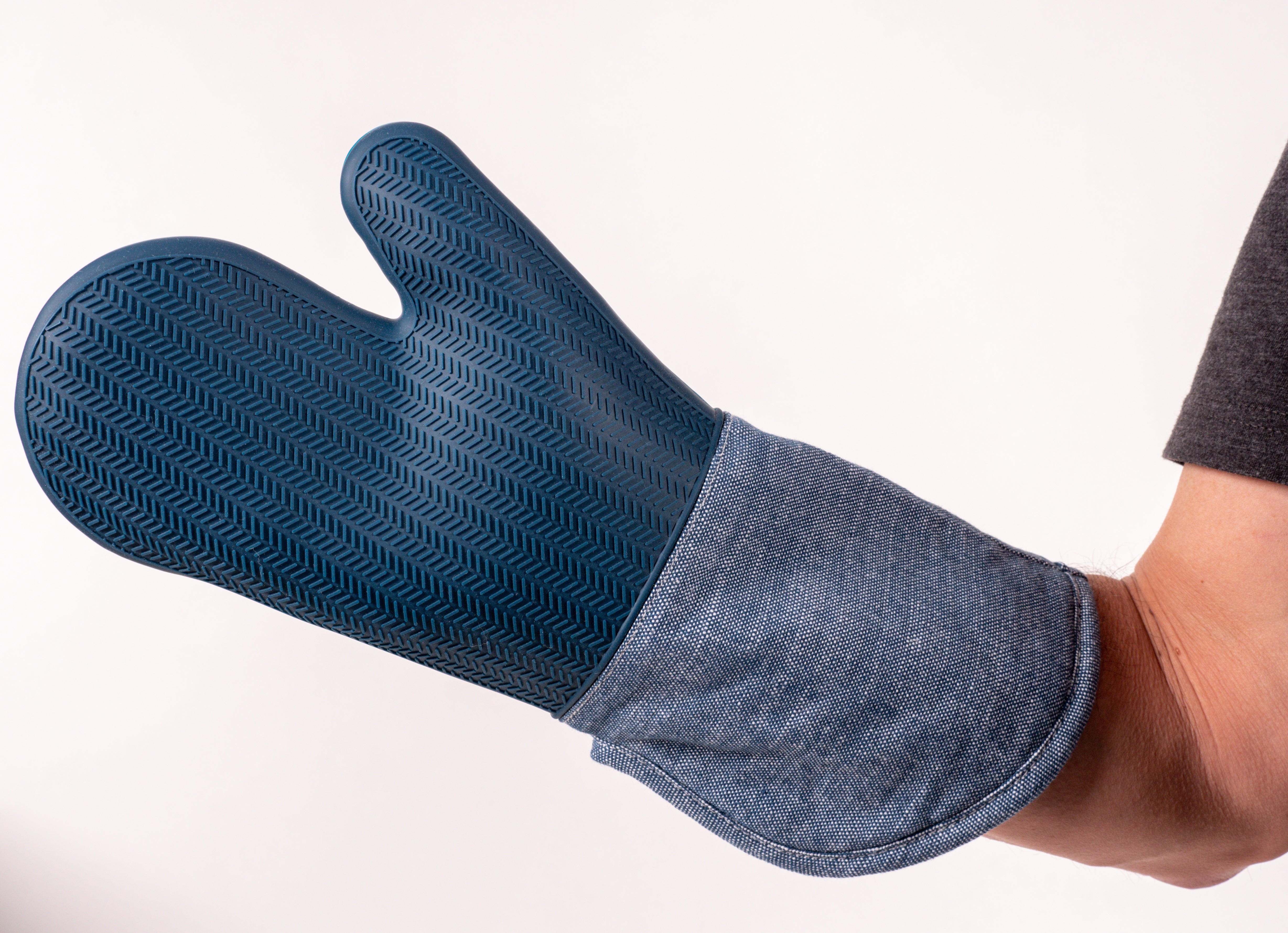 KAF Home Strada Silicone Oven Mitt With Chambray Sleeve, 15