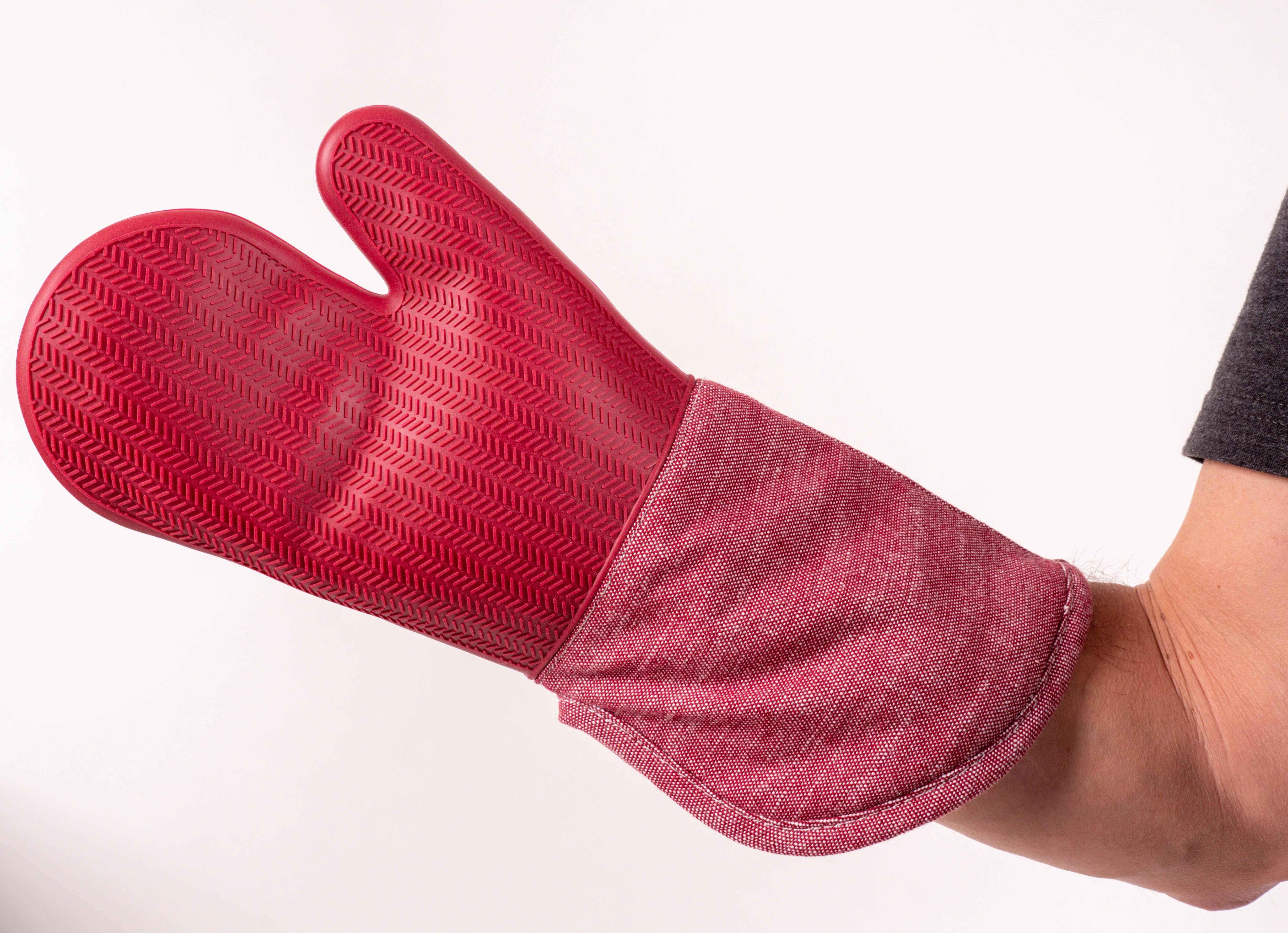 KAF Home Strada Silicone Oven Mitt With Chambray Sleeve, 15