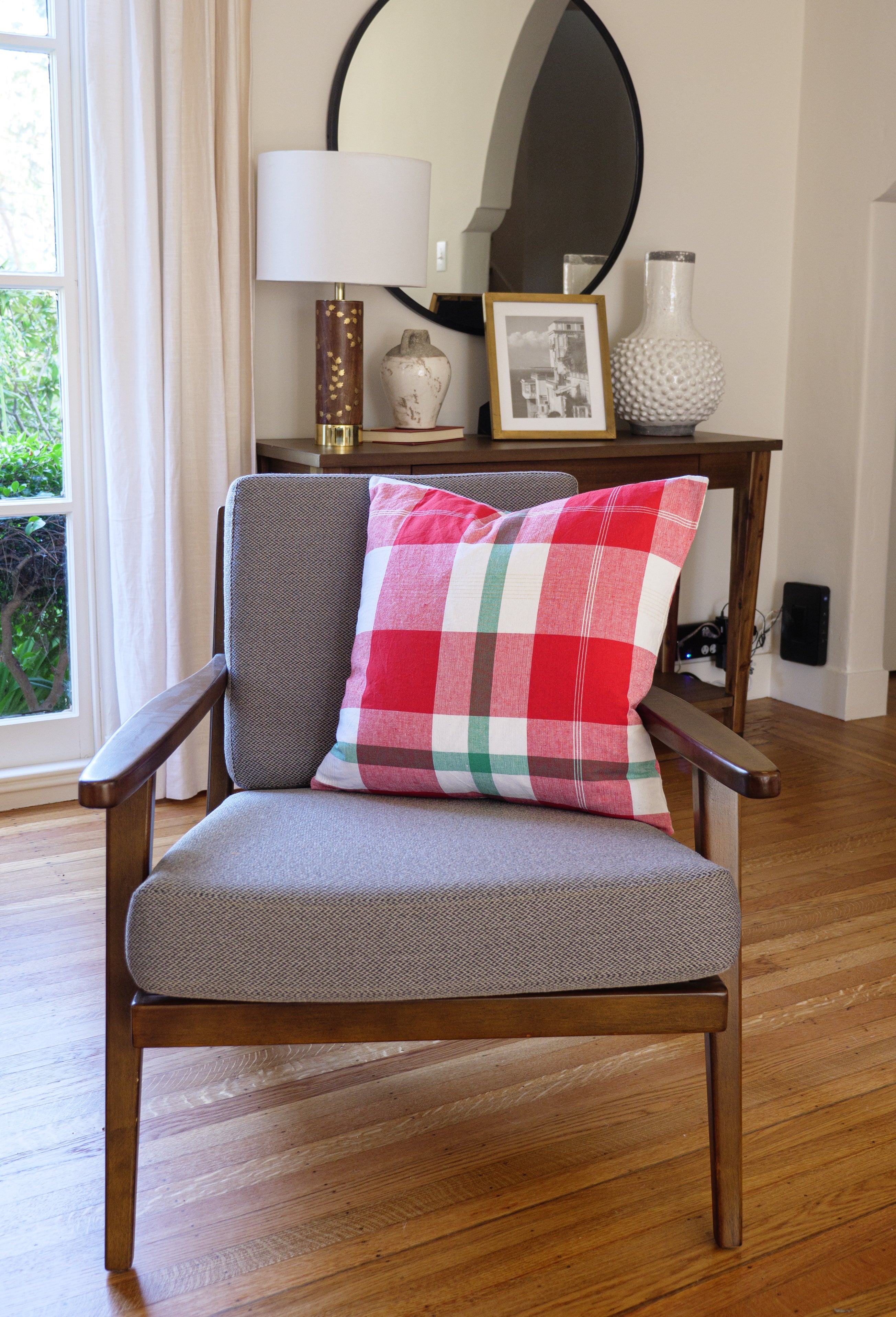 Feather Filled Holiday Plaid Throw Pillow
