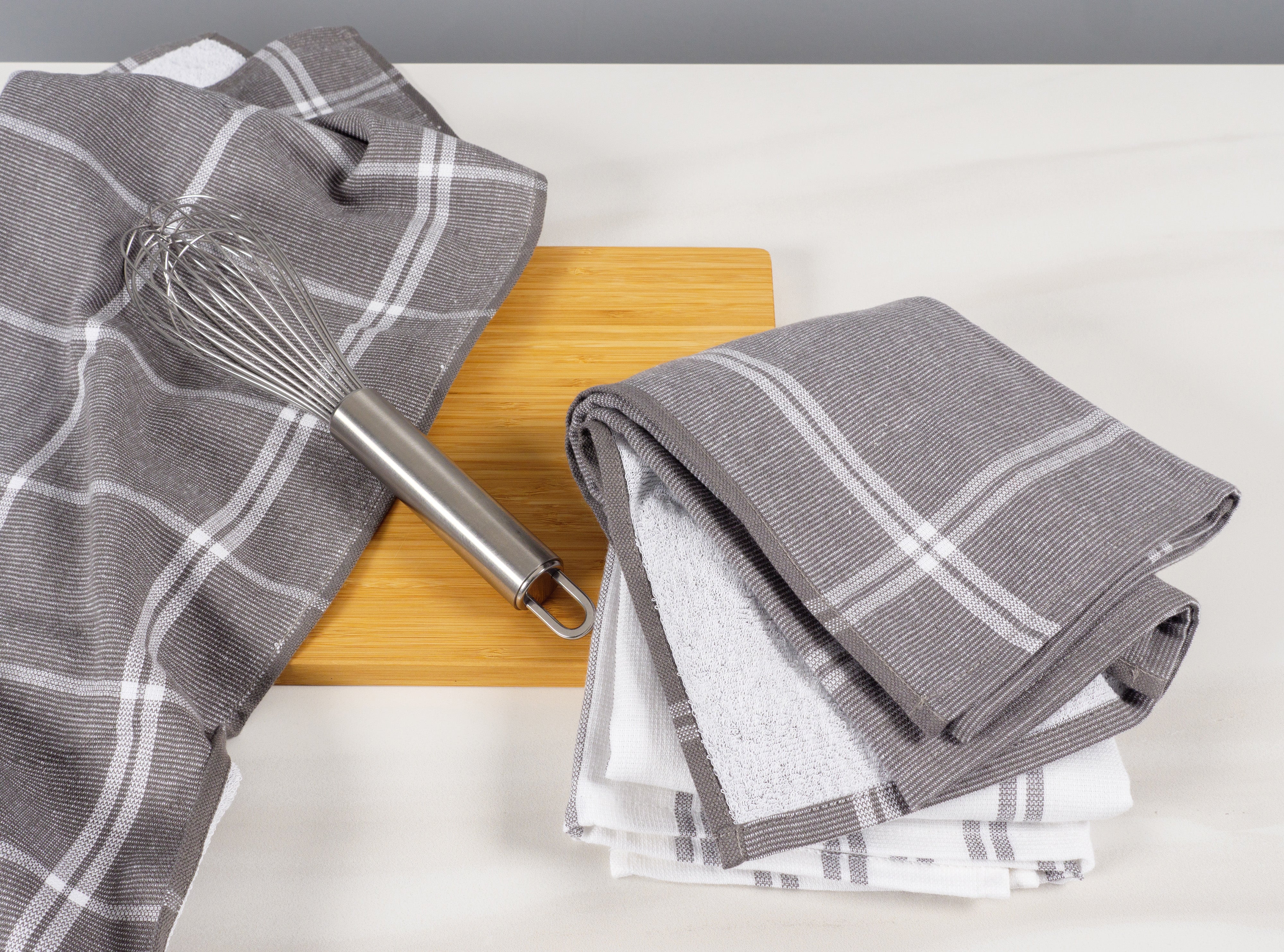 Lane Linen Kitchen Towels Set - 100% Pure Cotton Dish Towels for Kitchen, Super Absorbent Kitchen Hand Towel, Grey Tea Towels, Soft & Durable Dish