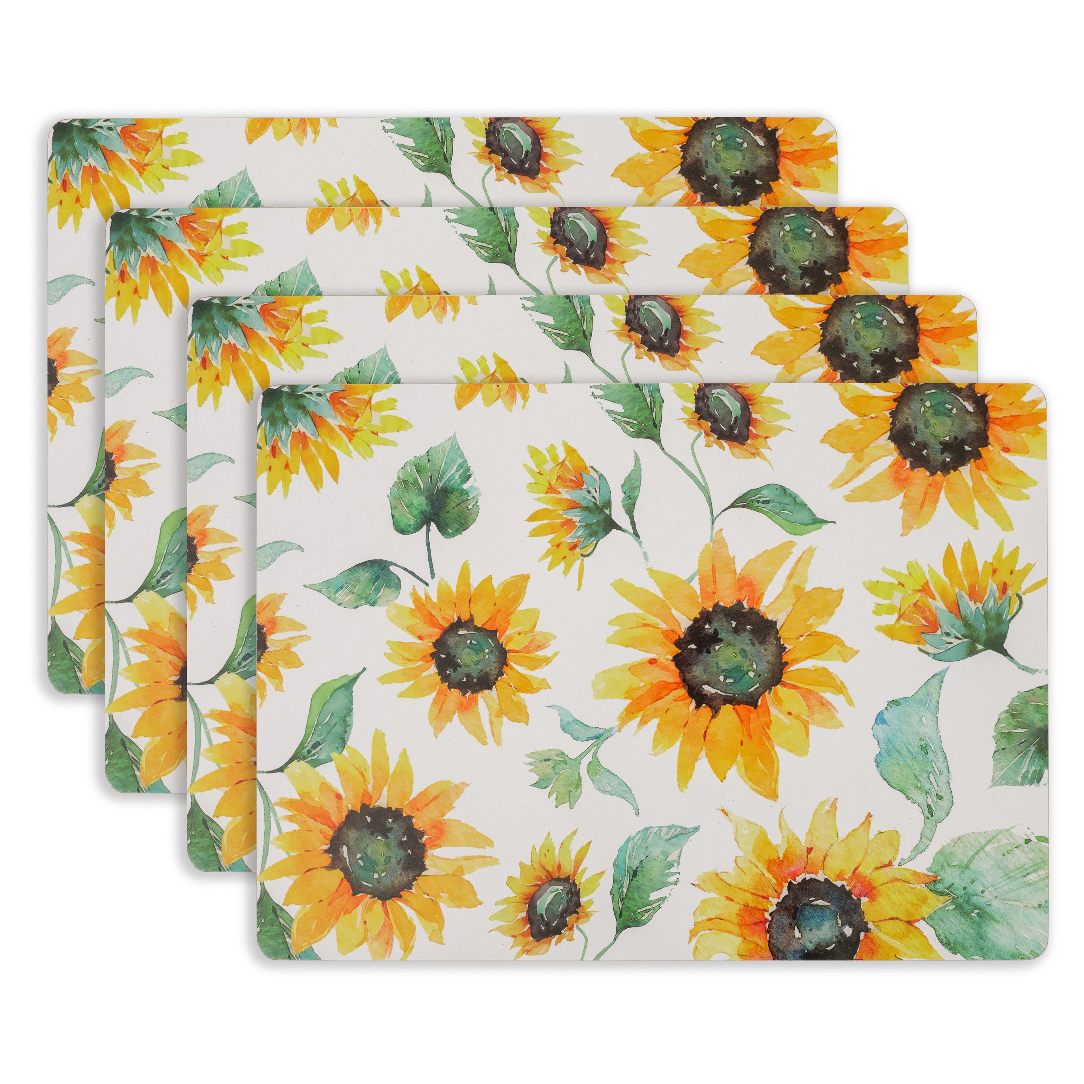 Yellow Green Sunflowers Dish Drying Mat, Floral Kitchen Counter Decor
