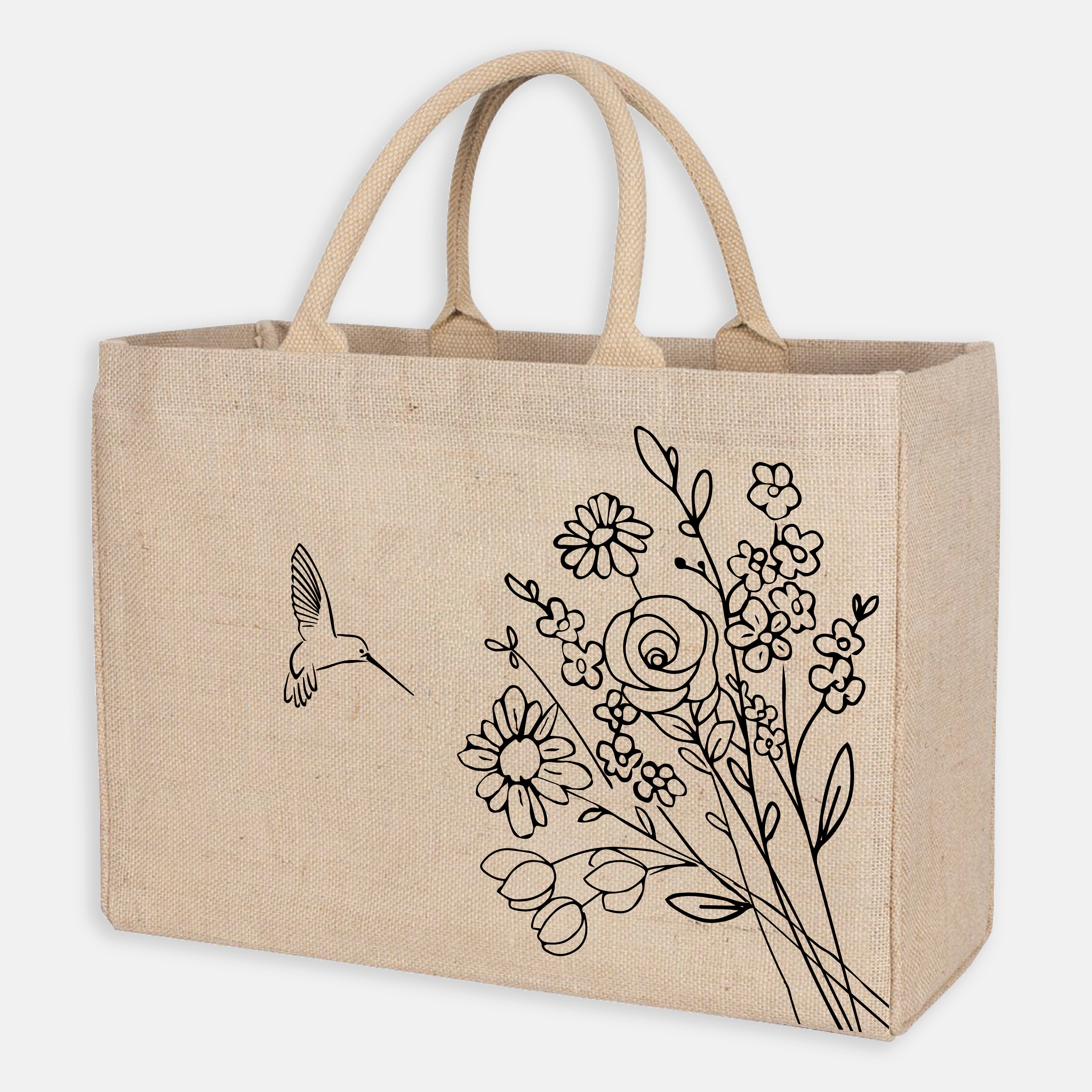 KAF Home Jute Market Tote Bag with Belle Jardiniere Print - Beige