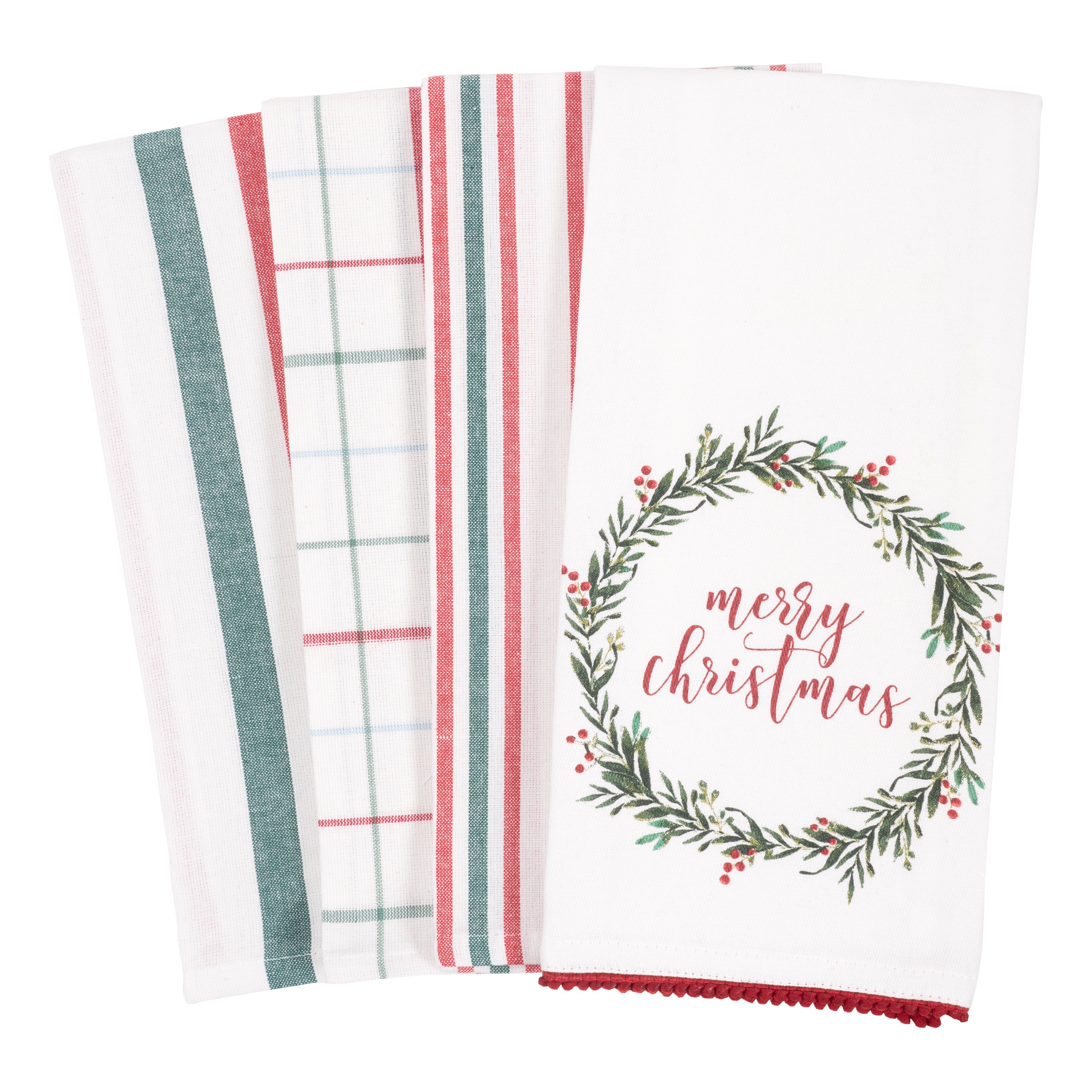 Merry Christmas Wreath - Kitchen Towel Set of 4 - 28" x 18"