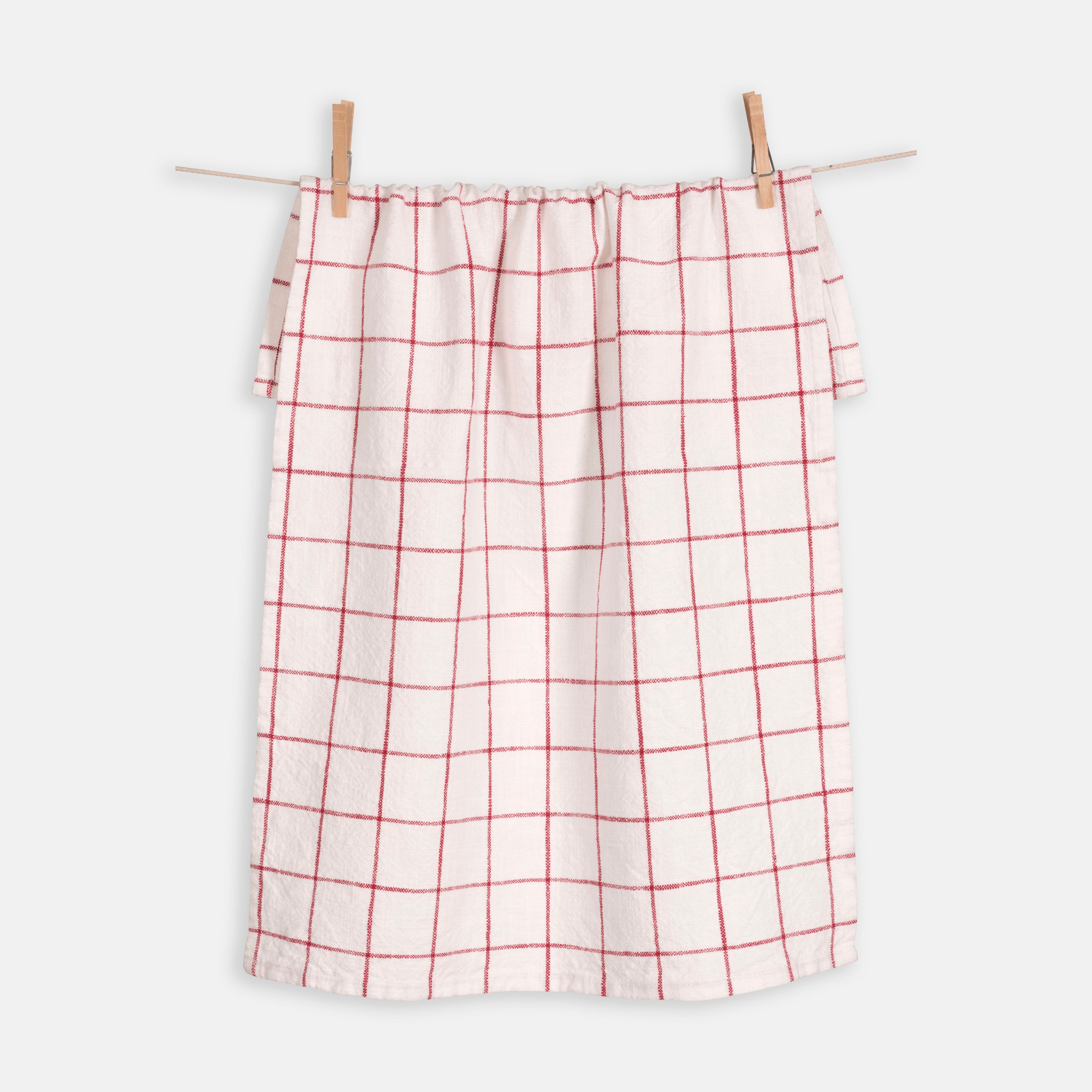 Plaid Kitchen Towels Taupe & White