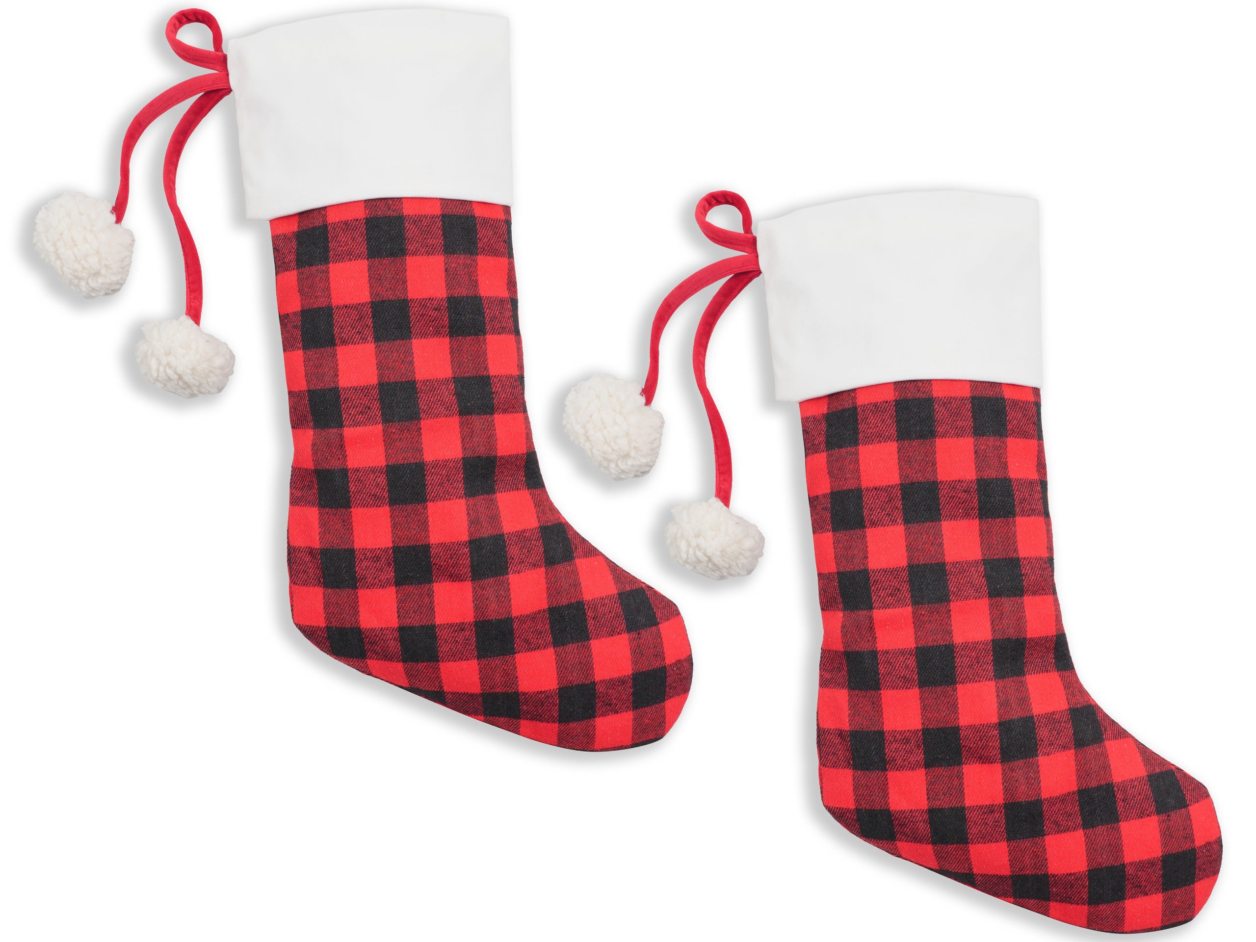 KAF Home Christmas/Holiday Stockings | Set of 2 Stockings with Pom Poms - 19" x 11"
