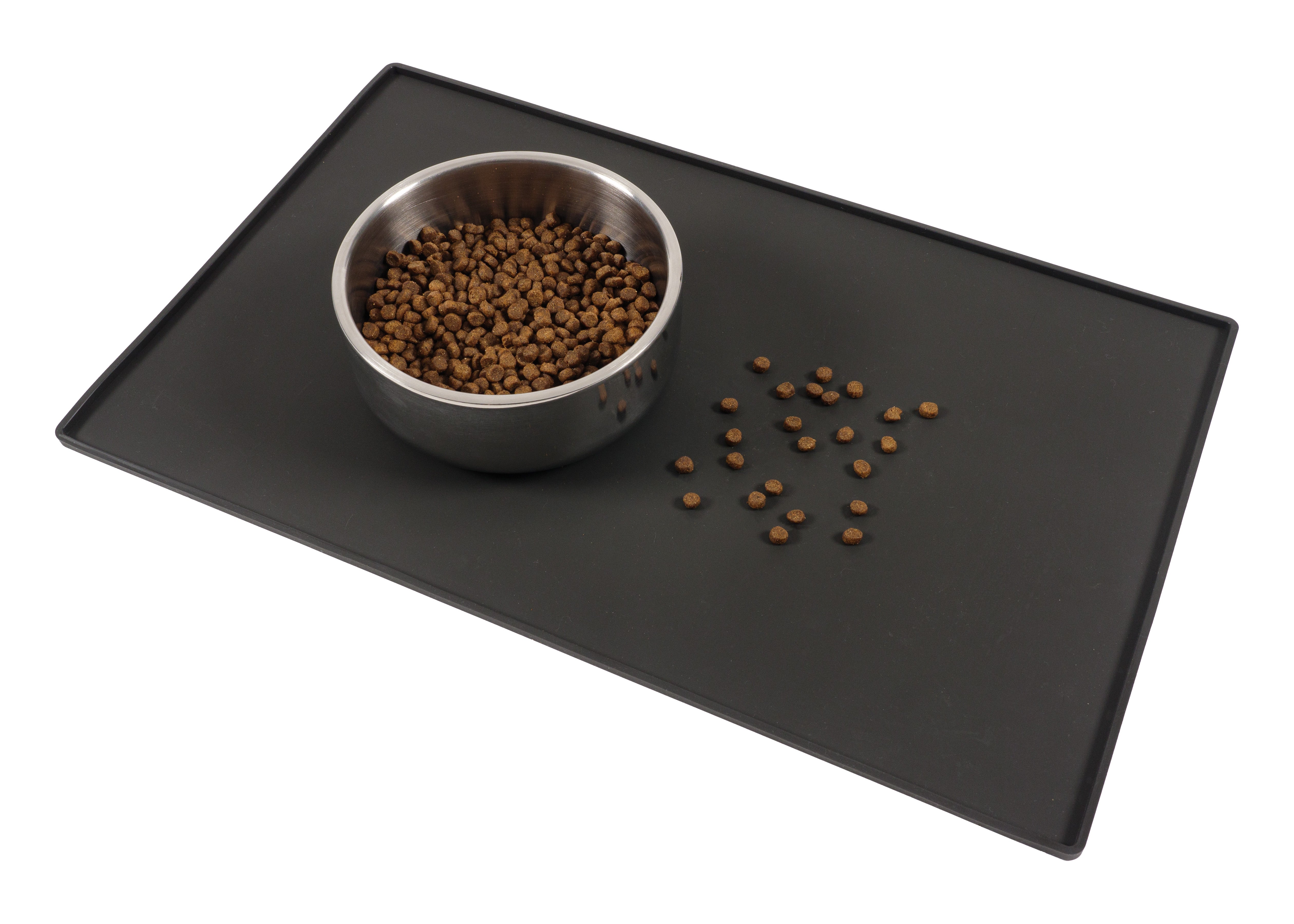 Gray Dog Food Mat, Small 18.5 x 11.5 Pet Bowl Mat for Food and Water,  Non-Slip Silicone Dog Cat Placemats for Small Pet, Waterproof Dog Feeding  Mat 