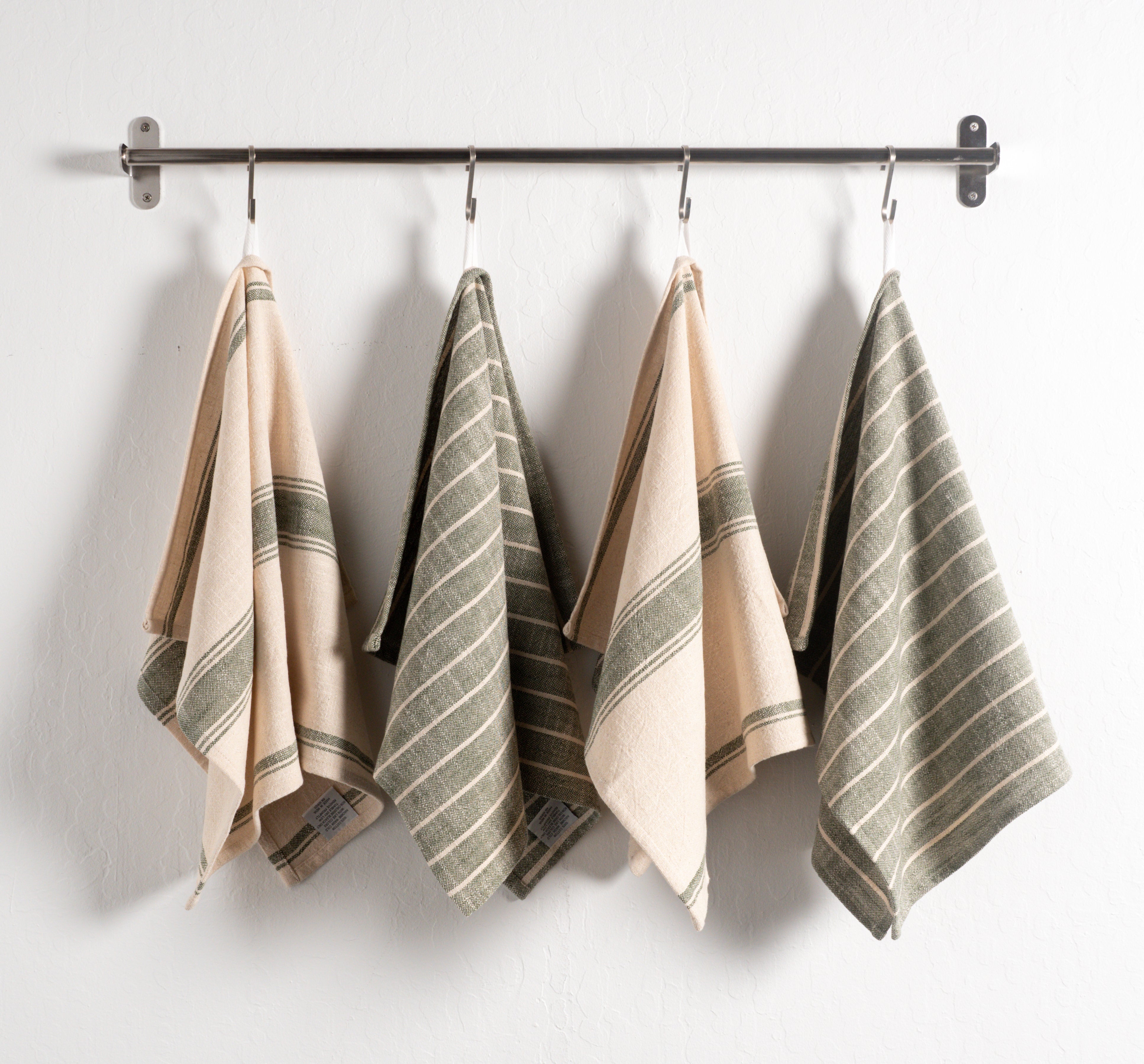 Rustic Kitchen Towel Set of 5 - Olive and Linen