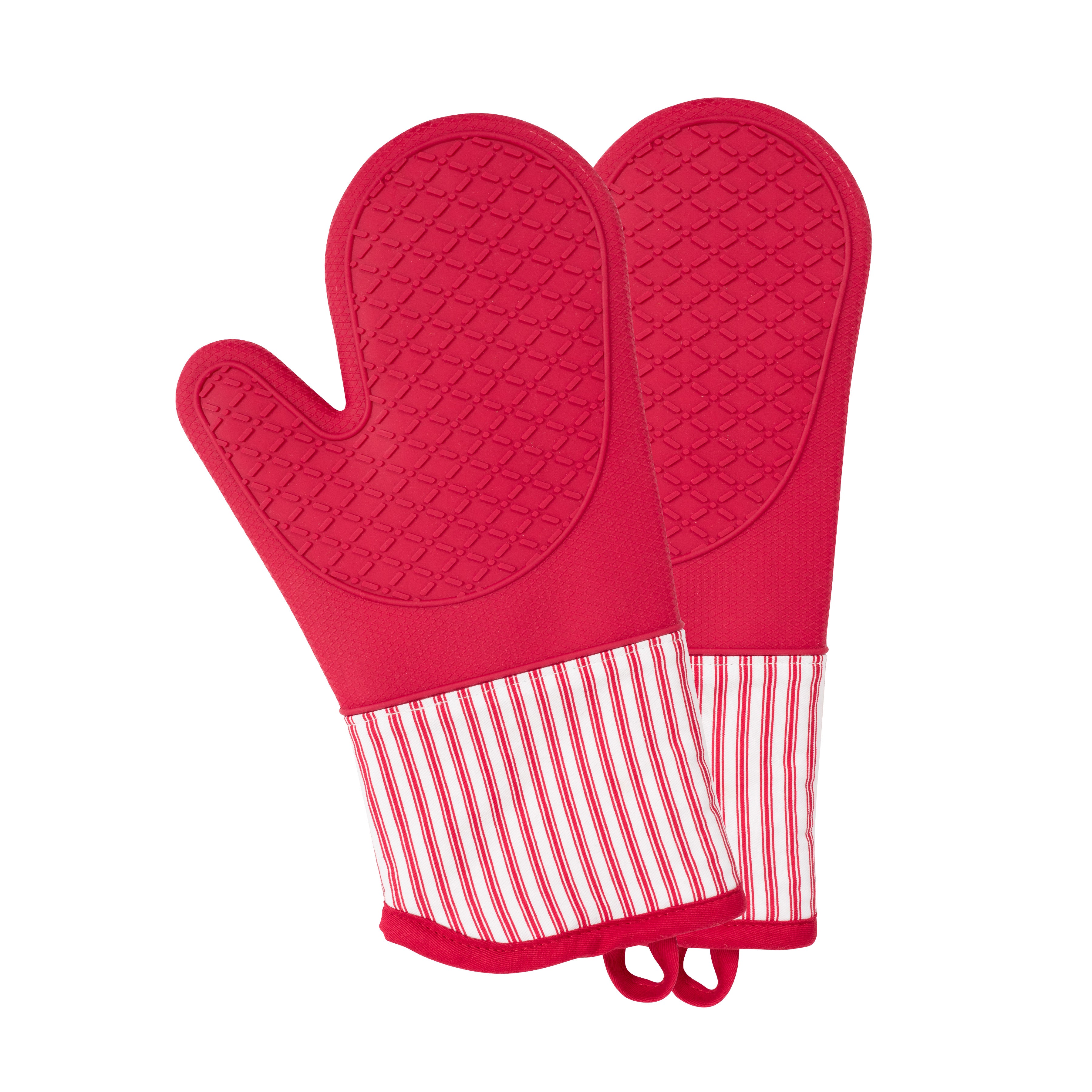 AVACRAFT Oven Mitts Pair, Flexible, 100% Cotton with Unique Heat Resistant Food Grade Silicone, Thick Terry Cloth Interior, 500 F Heat Resistant