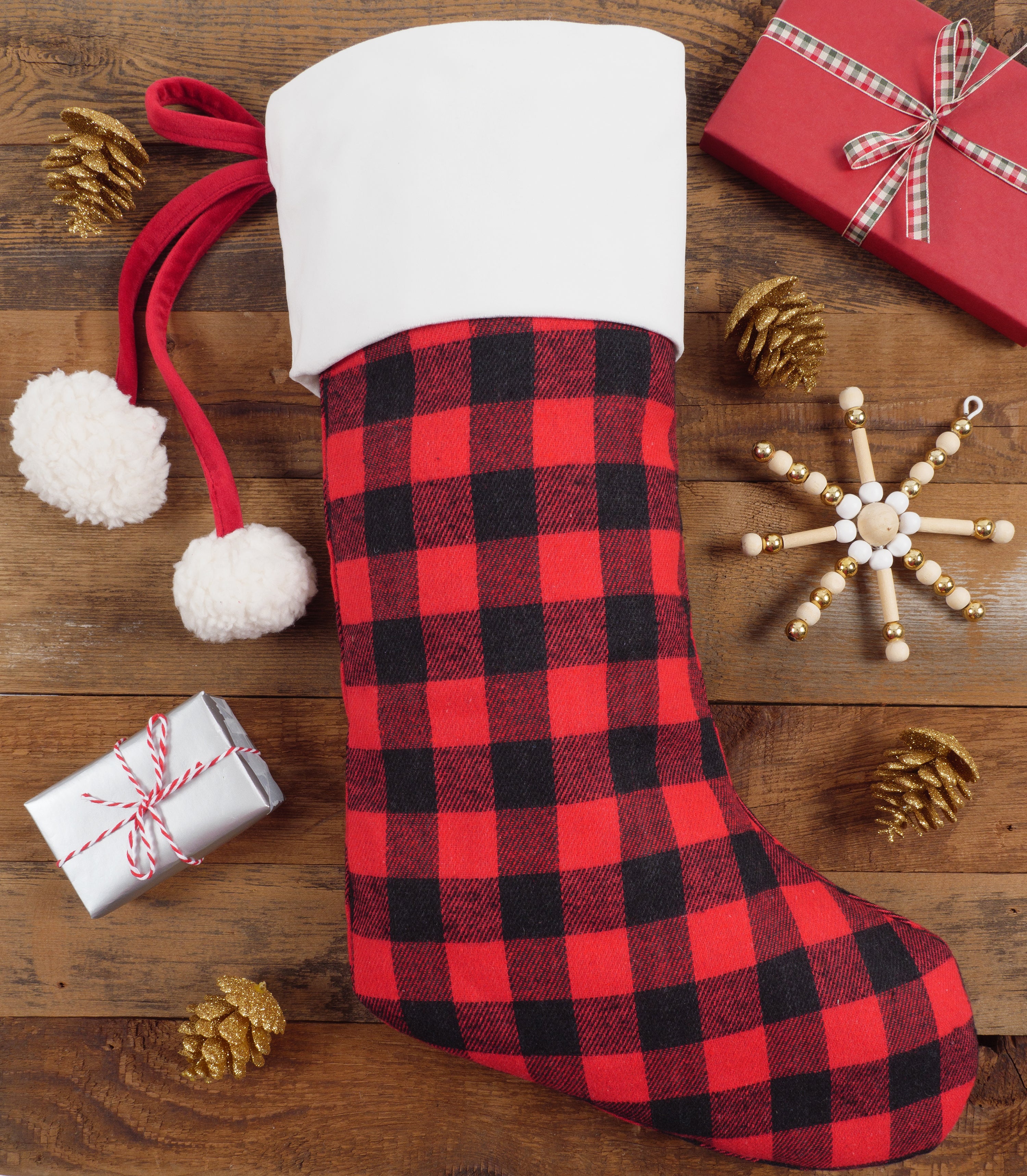 KAF Home Christmas/Holiday Stockings | Set of 2 Stockings with Pom Poms - 19" x 11"